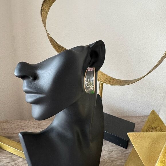 Floral Gold Hoop Earrings N916 - Picture 5 of 5